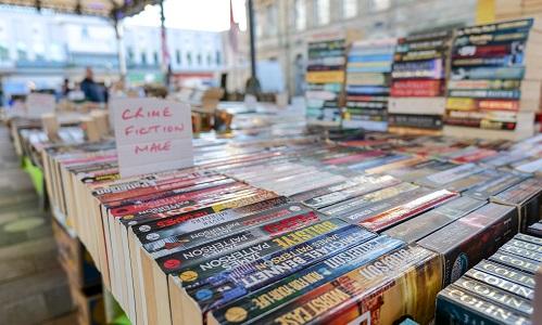 Close up of books at The Book Stops Here stall